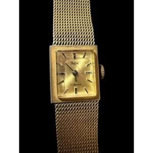 Vintage Pedre 17 Jewels Ladies Gold Tone Mesh Band Mechanical Wind Wristwatch